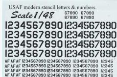 Декаль PrintScale 1/48 «USAF modern stencil letters&numbers».Черный